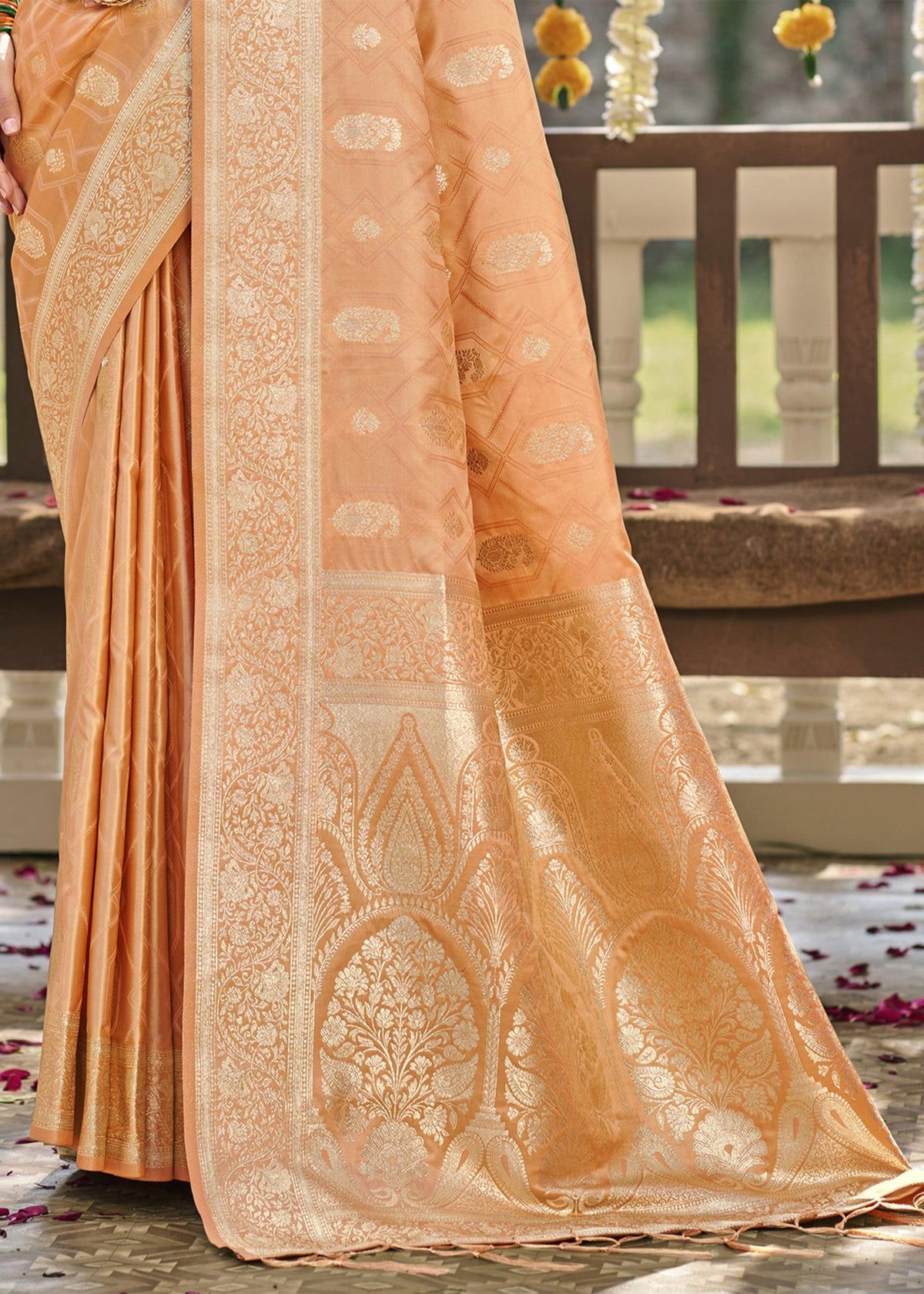 Pale Peach Woven Banarasi Satin Silk Saree