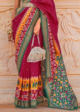 Wine Red Woven Patola Silk Saree