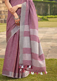 Antique Purple Woven Linen Saree With Khadi Print Blouse