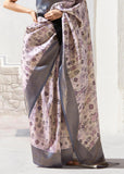 Dusk Purple Woven Banarasi Silk Saree With Digital Print
