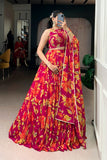 Floral Marble Print Lehenga Choli Set For Women