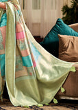 Classic Green Banarasi Soft Silk Saree With Digital Print