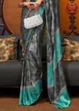 CLOUDY GREY SATIN SILK PRINTED SAREE