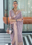 Breezy Lavender Banarasi Woven Kora Silk Saree