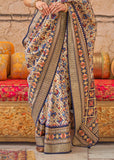 Beige And Blue Printed Patola Silk Saree
