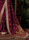 Wine Maroon Woven Banarasi Silk Saree With Brocade Blouse