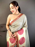Elegant Polka Dot Grid Check Soft Tussar Saree