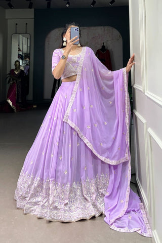 Lavender Georgette Sequins With Thread Embroidery Work Lehenga Choli - women's fashion mart