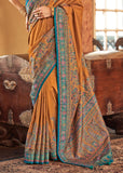 Mustard Yellow Printed Kashmiri Jamewar Saree
