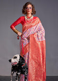 Carnation Pink Woven Banarasi Kashmiri Silk Saree