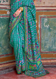 Turquoise Blue Printed Patola Silk Saree