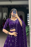 Purple Georgette Sequins And Thread Embroidery Work Wedding Lehenga Choli - women's fashion mart