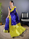 Elegant Purple Silk Saree with Gold Zari Accents  women's fashion mart