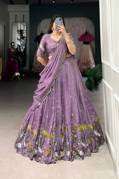 Lavender Sequins Thread Embroidery Work Lehenga Set - women's fashion mart