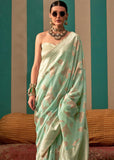 Pastel Green Woven Linen Banarasi Silk Saree