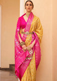 Yellow And Pink Woven Patola Soft Silk Saree