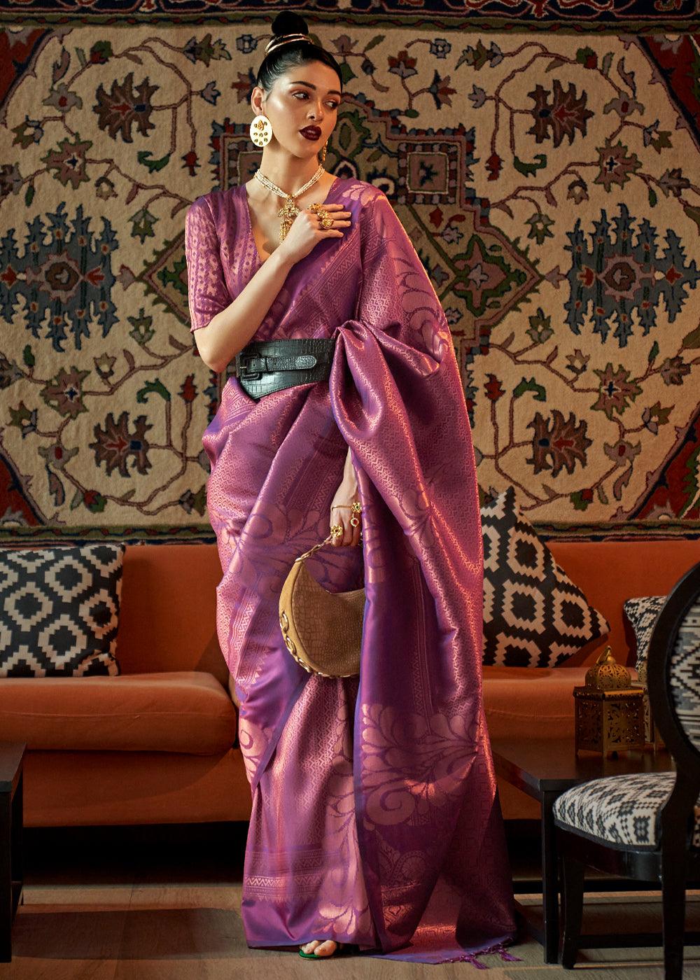 Orchid Purple Woven Banarasi Brocade Silk Saree