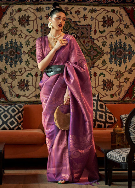 Orchid Purple Woven Banarasi Brocade Silk Saree