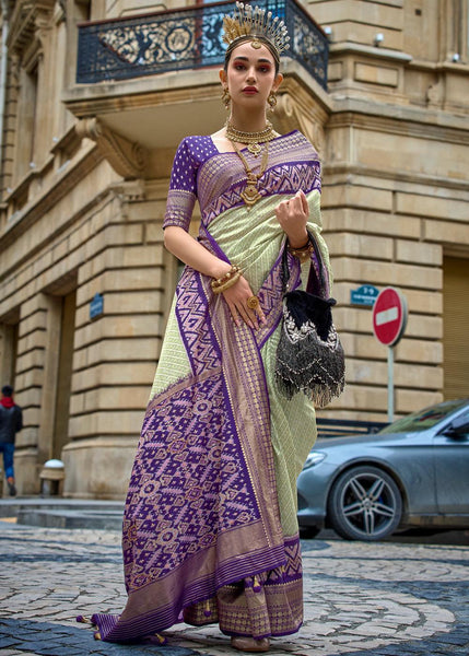 Delight Green And Purple Printed Patola Silk Saree