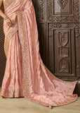 Blossom Pink Heavy Embroidered Designer Silk Saree