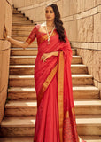 Cherry Red Woven Banarasi Patola Silk Saree