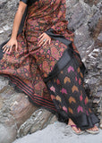 Caviar Black Floral Cotton Saree