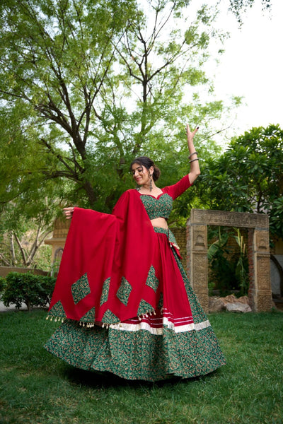 Festive Elegance Pure Cotton Mirror Work Lehenga Choli - women's fashion mart
