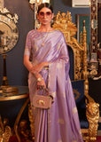 Delicate Purple Woven Banarasi Satin Silk Saree