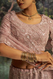 Opulent Mauve Designer Dori, Zarkan And Sequins Masterwork Lehenga in Soft Net