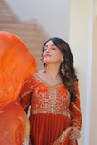 Designer Sequins Multi Embroidered Work Women Gown With Dupatta