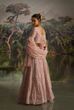 Opulent Mauve Designer Dori, Zarkan And Sequins Masterwork Lehenga in Soft Net