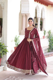 Designer Vichitra Silk Sequin Embroidered Gown with Dupatta for Wedding & Party Wear