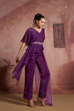 Luxury Wine Organza Co Ord Set For Women