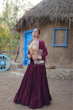 Designer Readymade Traditional Gamthi Threadwork Lehenga Choli For Navratri -WOMEN FASHION Wine women's fashion mart