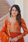 Designer Sequins Multi Embroidered Work Women Gown With Dupatta