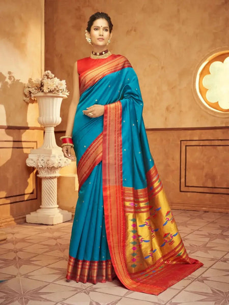 Heartwarming Blue Pure Aniruddh Silk Pathani Saree - women's fashion mart