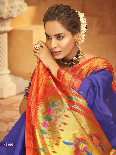 Passionate Purply Blue Pure Aniruddh Silk Pathani Saree - women's fashion mart