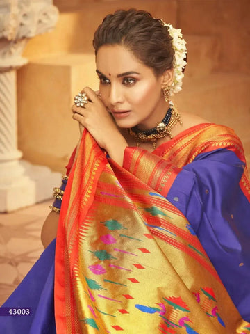Passionate Purply Blue Pure Aniruddh Silk Pathani Saree - women's fashion mart