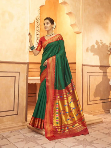Gorgeous Green Pure Aniruddh Silk Pathani Saree - women's fashion mart