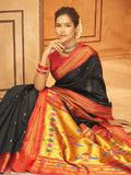 Classic Black Pure Aniruddh Silk Pathani Saree - women's fashion mart
