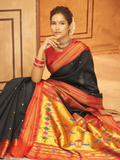 Classic Black Pure Aniruddh Silk Pathani Saree -Saree Unstitched women's fashion mart