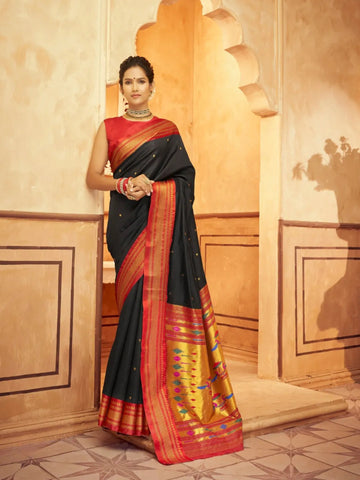 Classic Black Pure Aniruddh Silk Pathani Saree - women's fashion mart