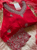 Red embroidered kurta Pant  with dupatta  women's fashion mart