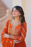 Designer Sequins Multi Embroidered Work Women Gown With Dupatta