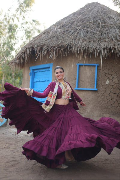 Designer Readymade Traditional Gamthi Threadwork Lehenga Choli For Navratri -WOMEN FASHION Wine women's fashion mart