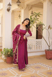Wine colour embroidery work anarkali suit with dupatta -Designer Suit M / Purple women's fashion mart