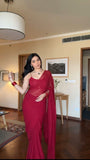 Ready to wear georgette saree -Silk Saree Red women's fashion mart