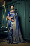 Navy Blue Kanjivaram Art Silk Saree - Default Title women's fashion mart