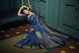 Navy Blue Kanjivaram Art Silk Saree - Default Title women's fashion mart