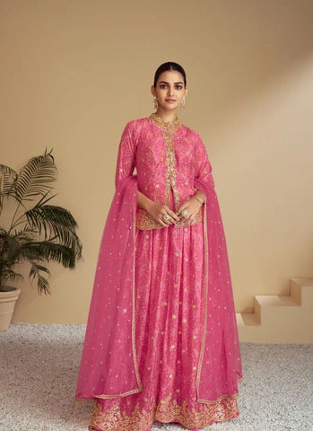Stunning digital printed chinon sharara suit in Pink - women's fashion mart